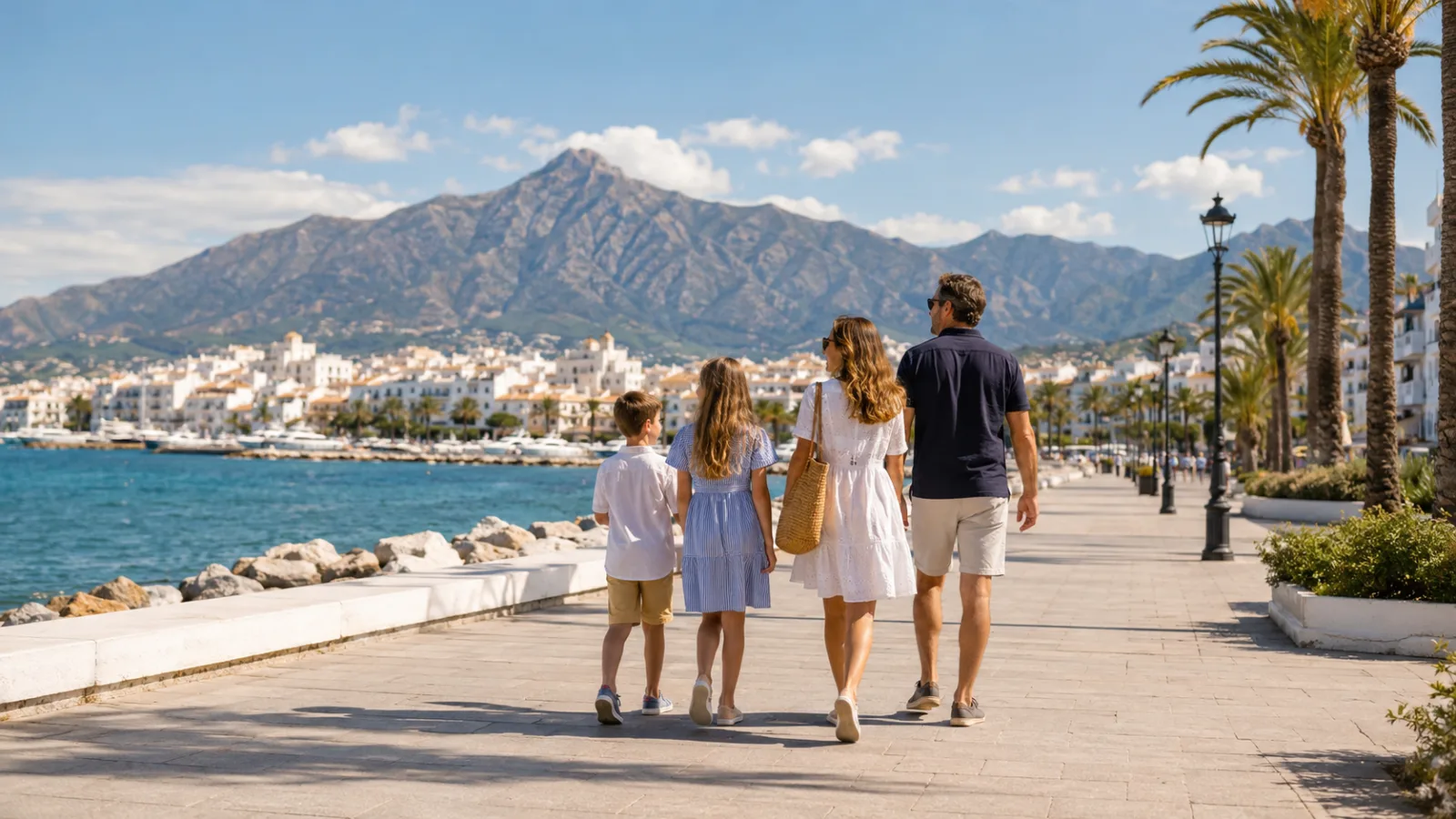Una familia paseando junta por la playa de Marbella